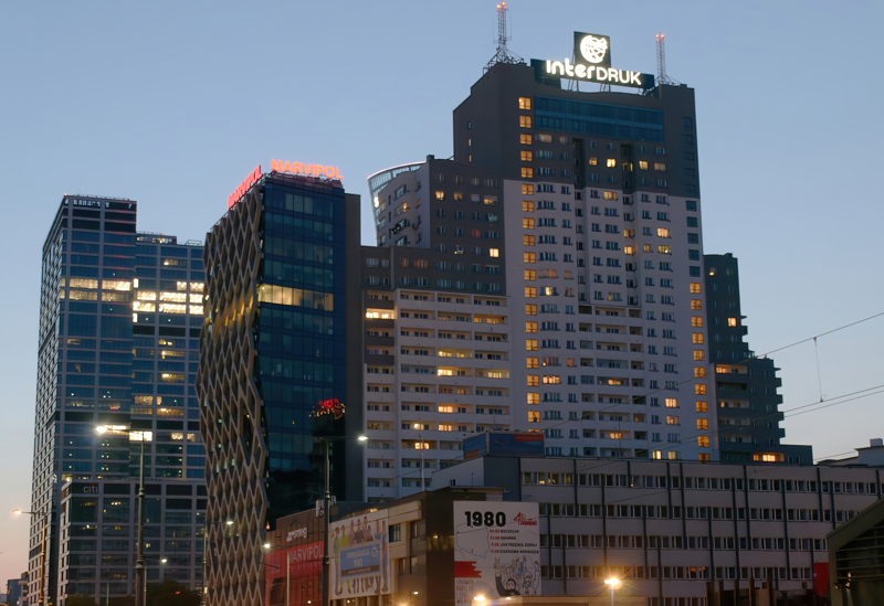 26 - Panorama featuring the Wola Business District in Warsaw, Poland, highlighting the Łucka City skyscraper and the Prosta Tower